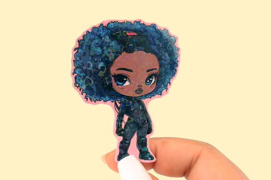 CyberBlu Blue Fro Friend Holographic 2.5in Sticker