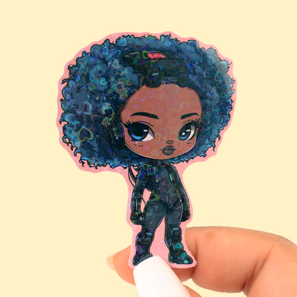 CyberBlu Blue Fro Friend Holographic 2.5in Sticker